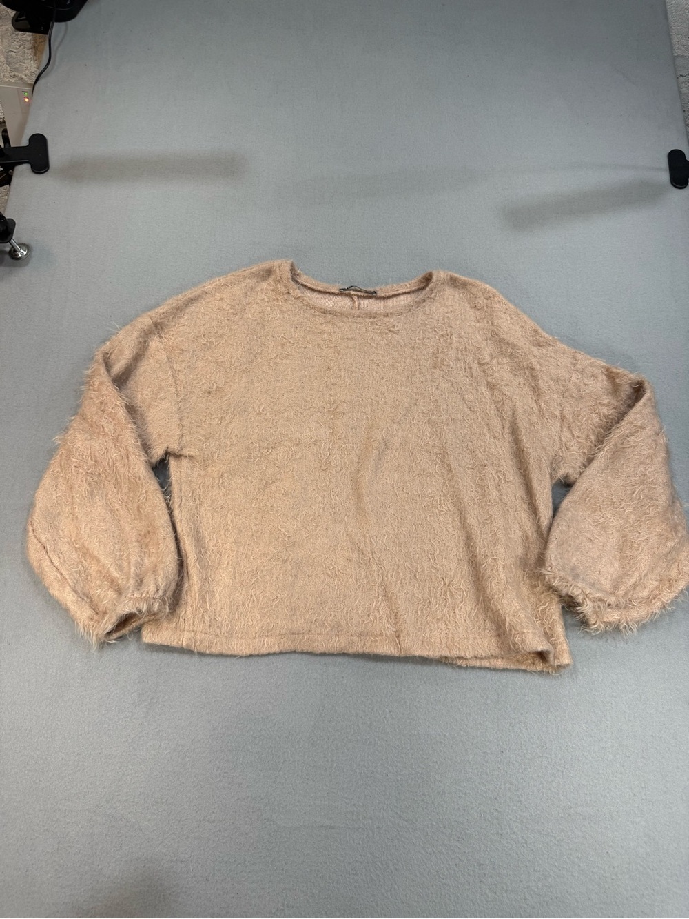Zara Fuzzy Beige Crew Neck Sweater